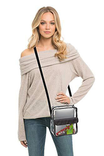 Tablet Size Clear Cross-Body Messenger Shoulder Bag - Black Trim (CH-510-BLK)