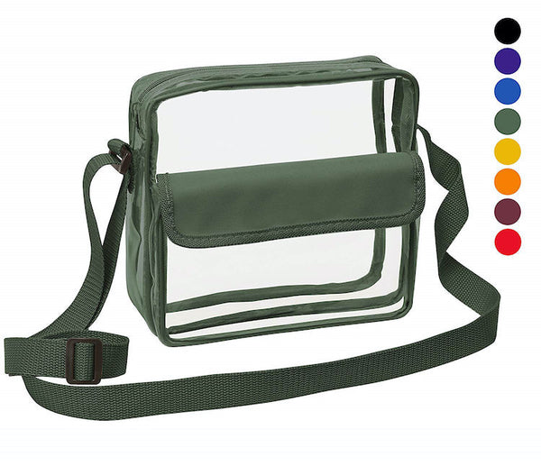 Medium Clear Cross-Body Messenger Shoulder Bag (CH-500-GRN) - Green Trim